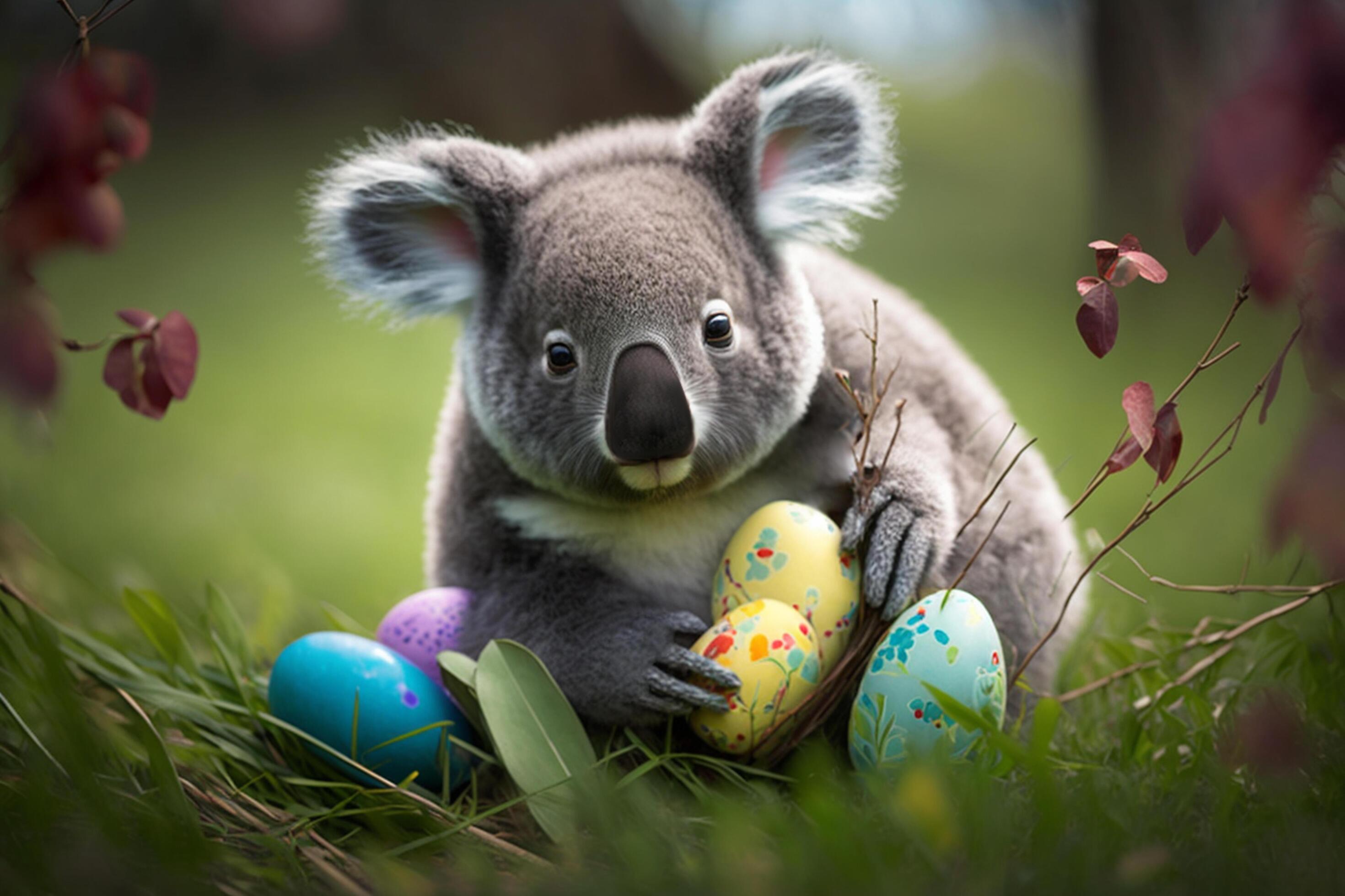 Easter koala with Easter eggs AI generated Content 24060335 Stock Photo