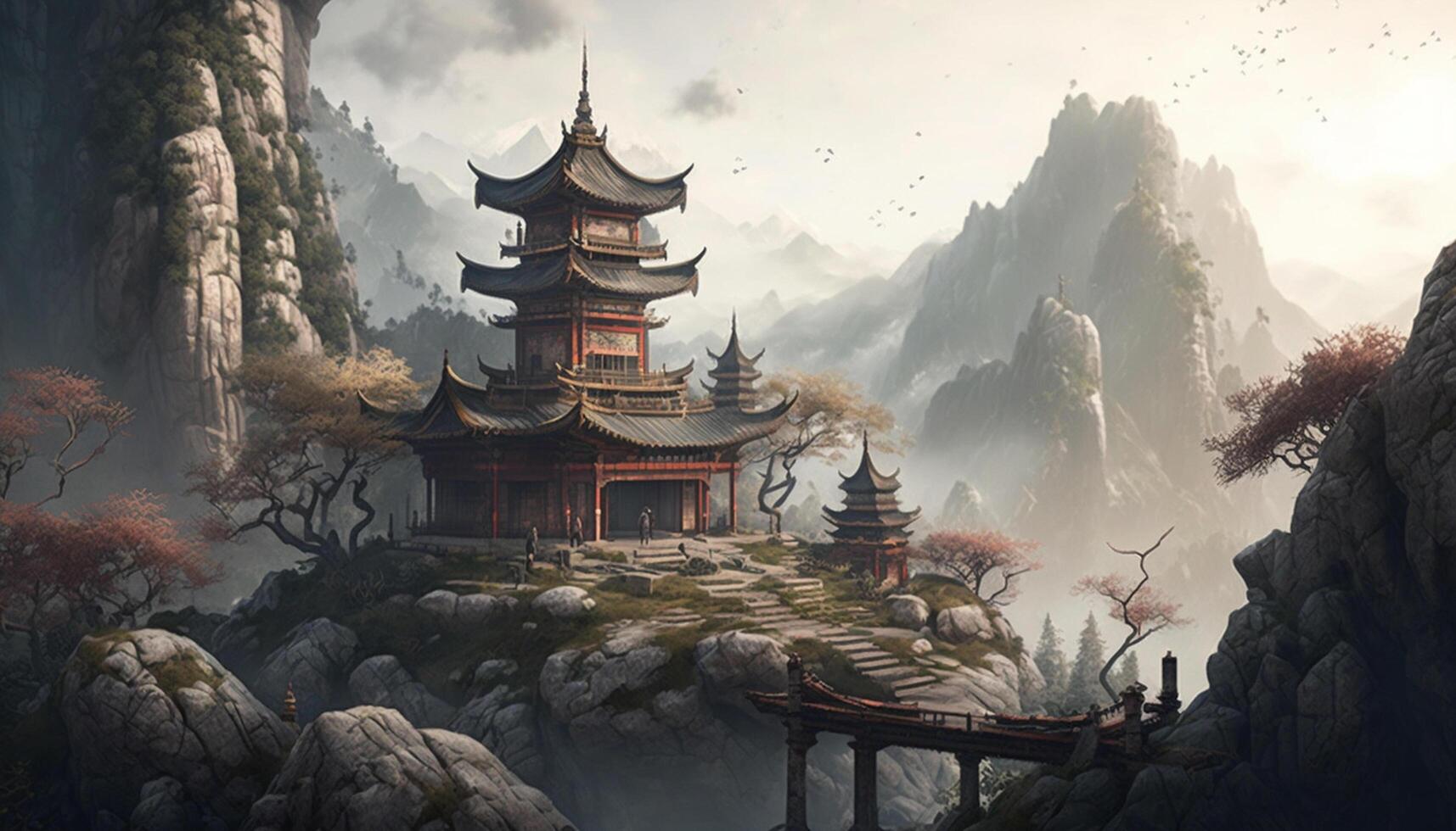 Serene beauty A Chinese temple nestled in the mountains photo