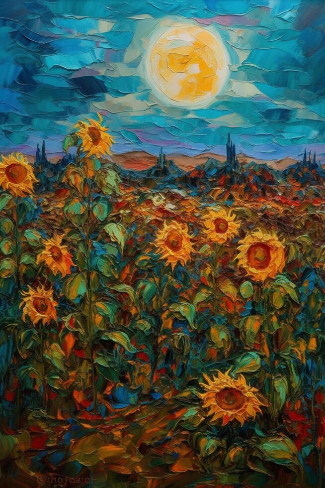 Fields of Sunflowers Bold and Abstract Depiction of a Vibrant Landscape photo