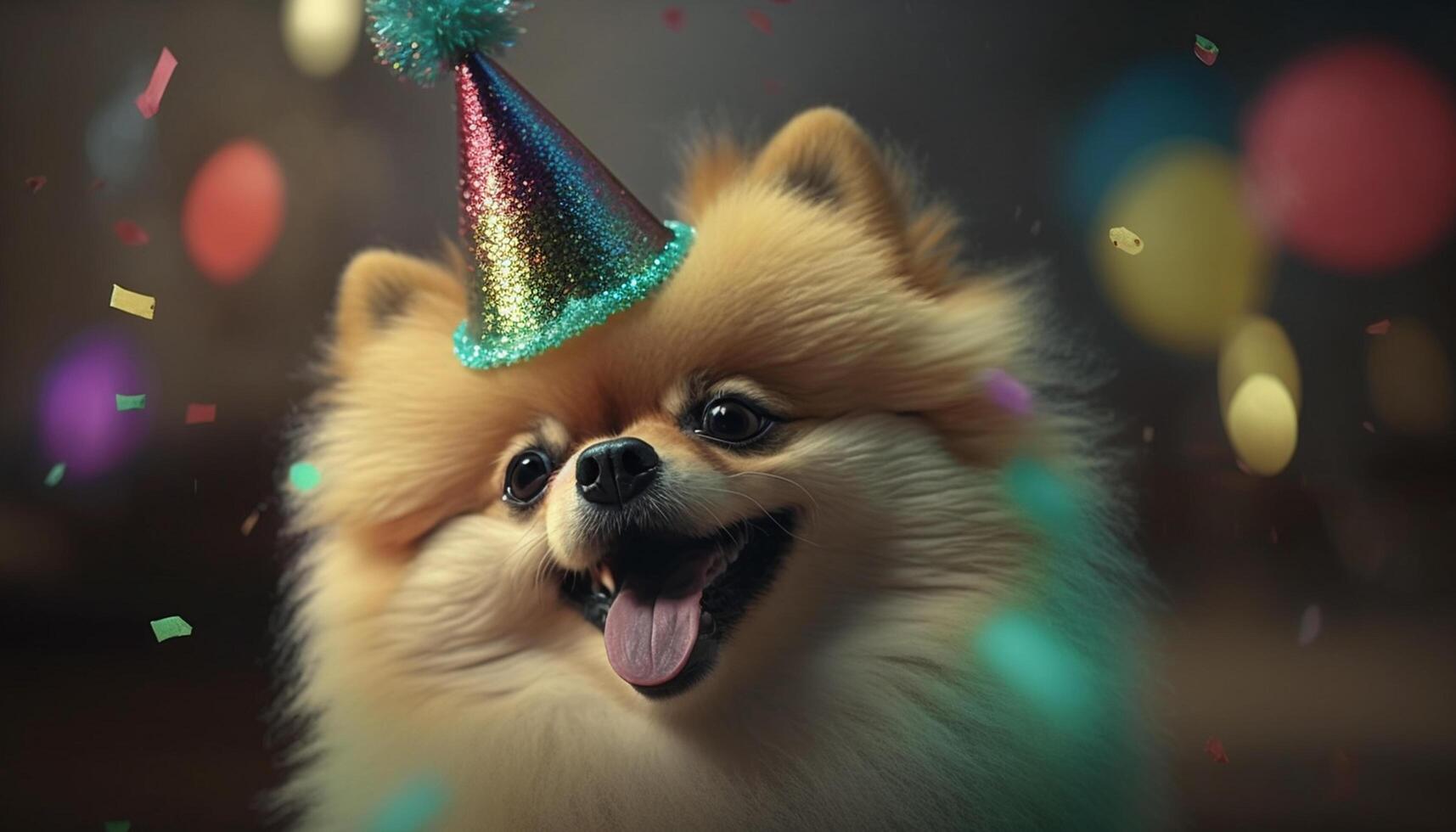 Pomeranian Pup Parties Hardy in Hat on Festive Occasion photo