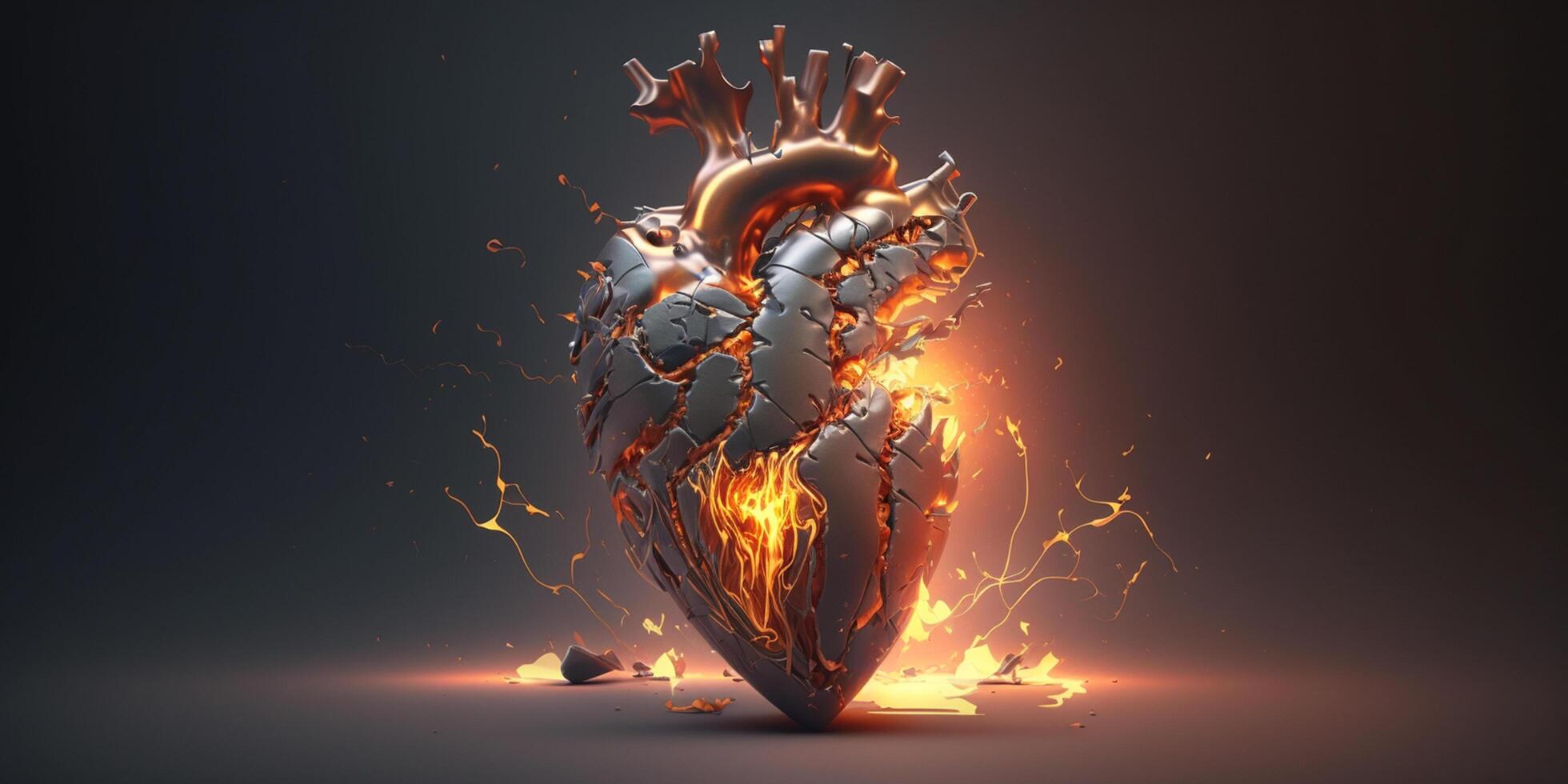 Heart in 3D animations with broken glowing elements Heart attack Emergency illustration photo