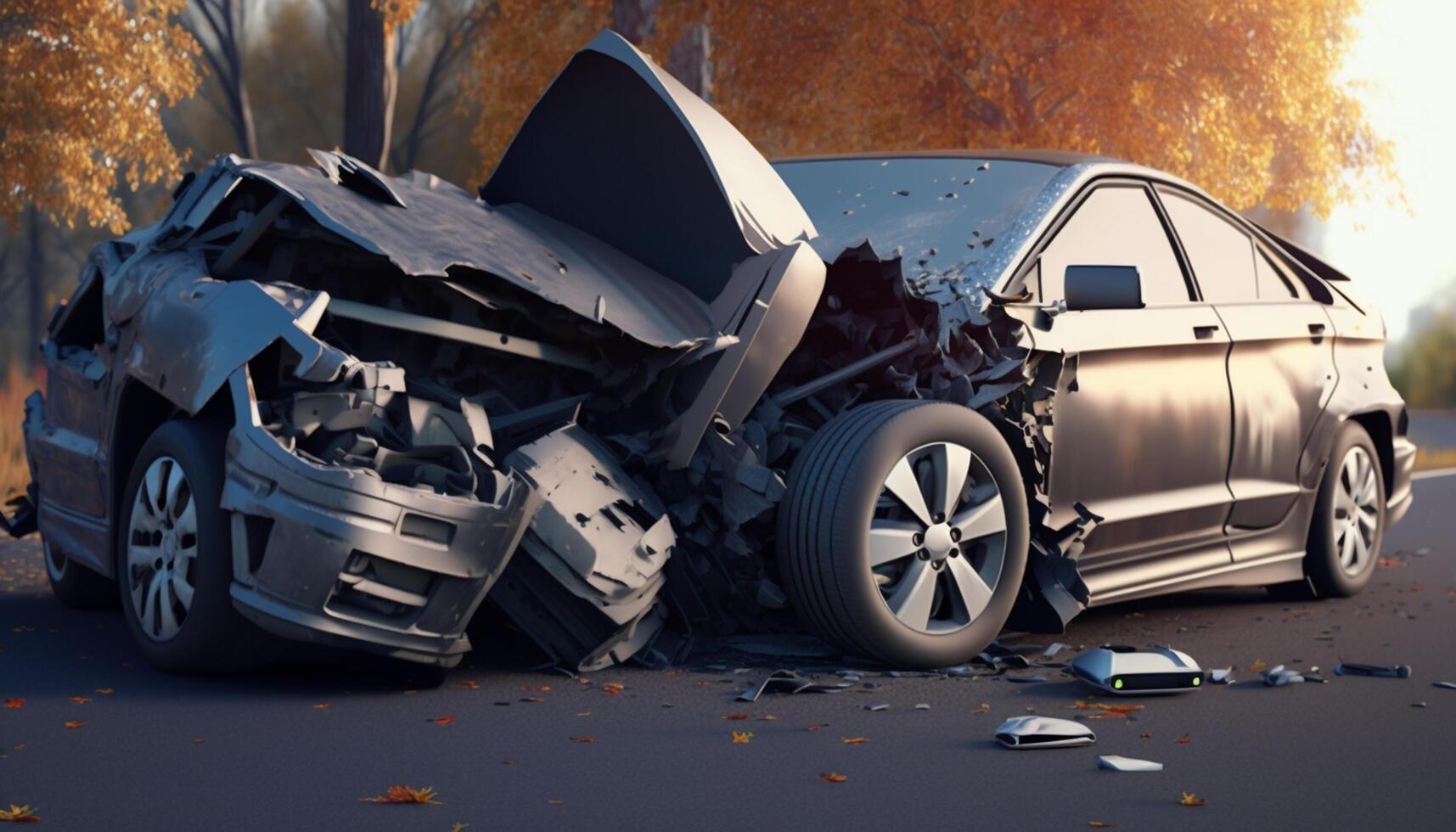 choque en el país la carretera devastador coche accidente escena ai generado foto