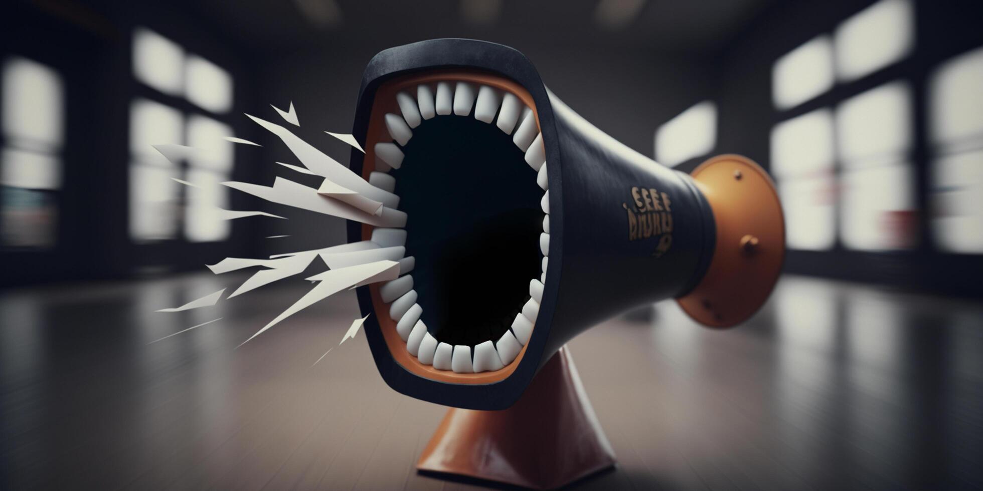 Illustration of shouting megaphone with mouth and teeth content photo