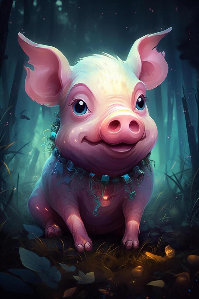 Dreamy Adventures of the Cute Piggy in a Magical Fantasy World photo