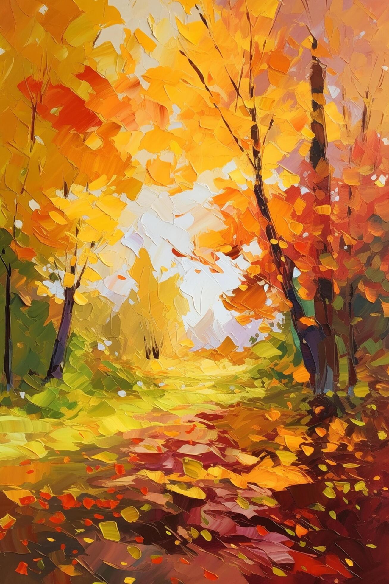 Autumn Trees in Bold Warm Colors Using Palette Knife Painting Technique