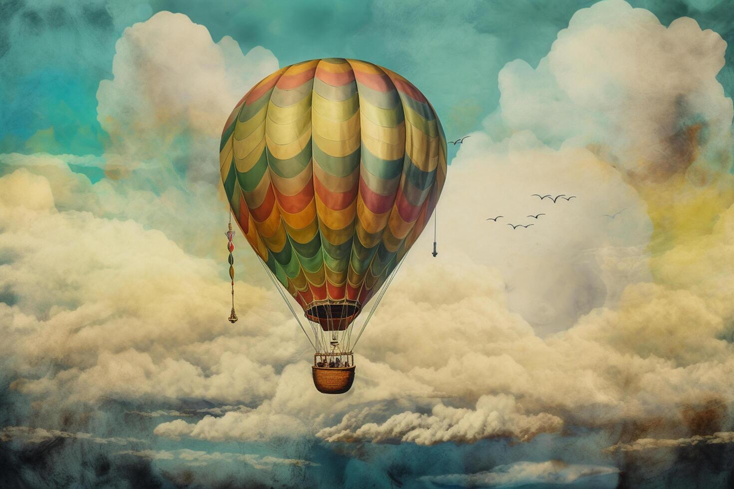 Floating Above the Clouds A Pastel Painting of a Hot Air Balloon photo