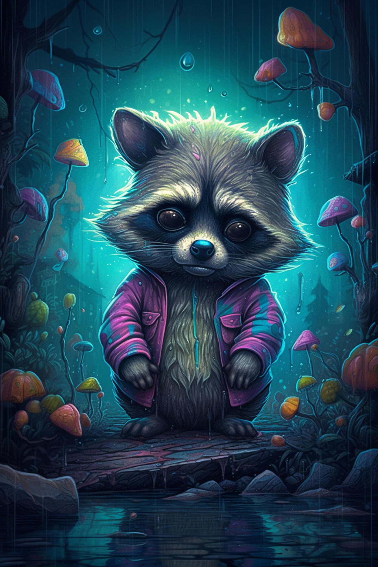 A Cute Little Raccoon Adventuring Through a Magical World of Enchanted ...