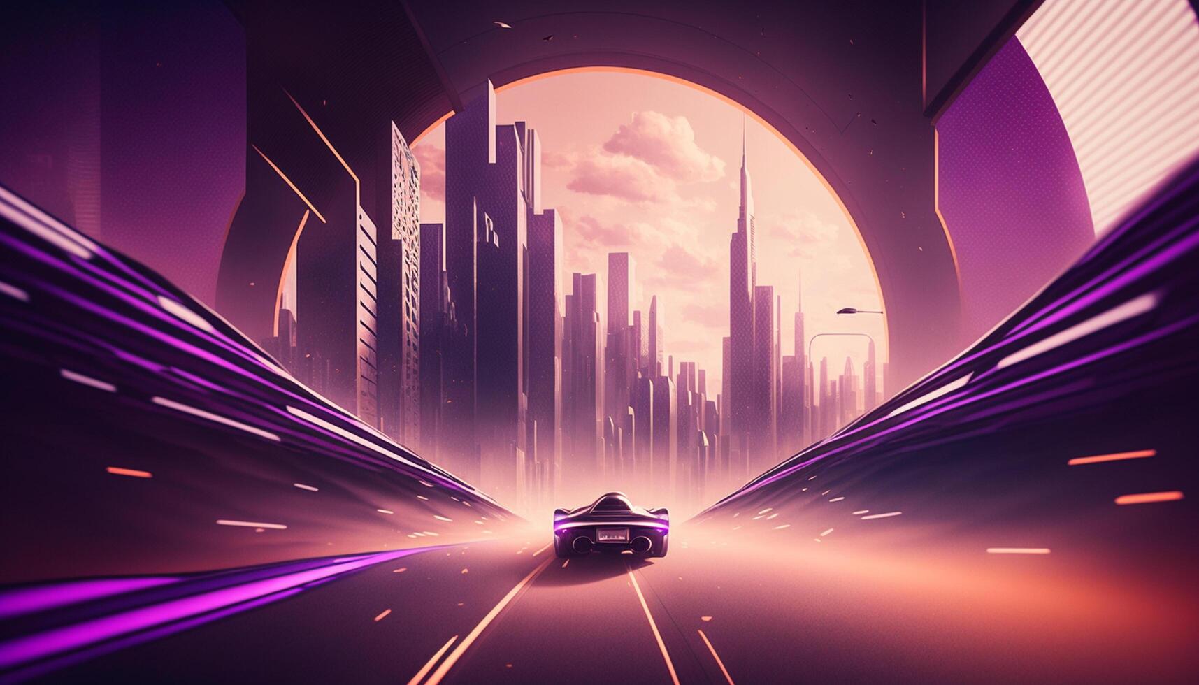 Warping Through the Future High-Speed Highway in a Futuristic City photo