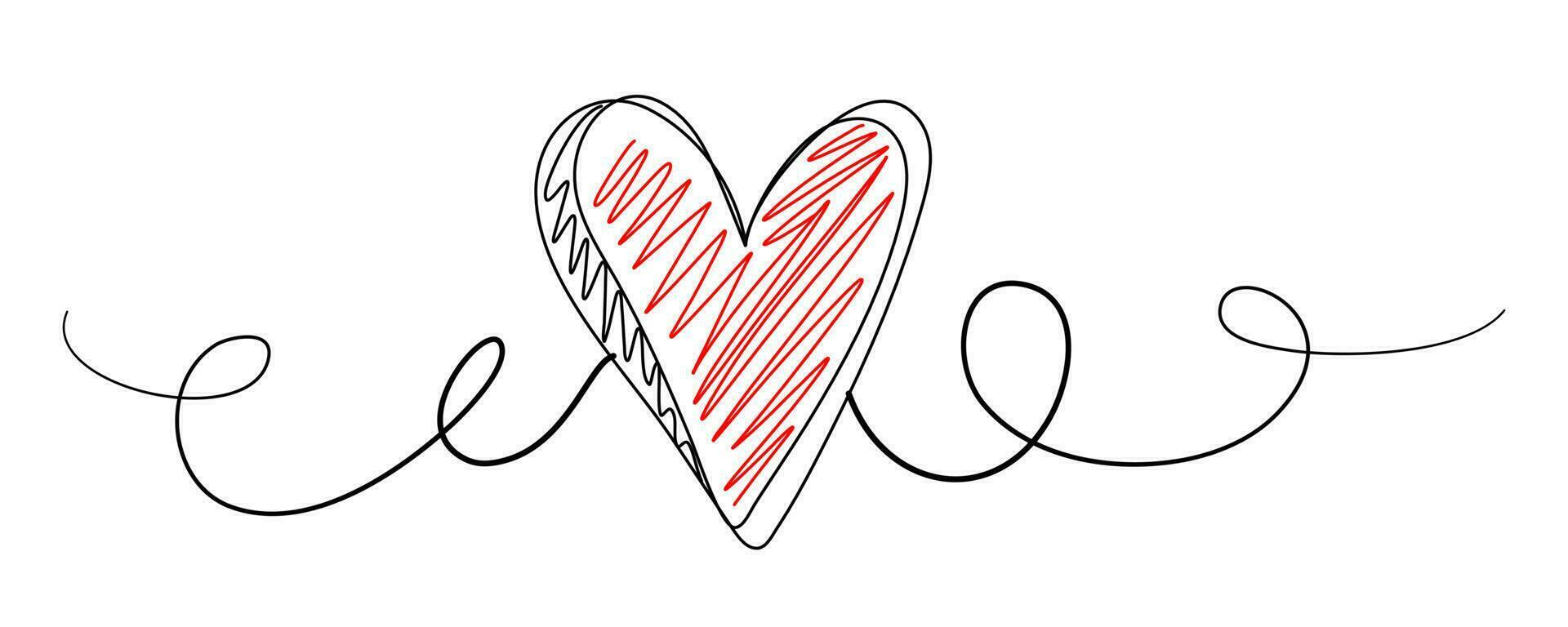 Love Heart Line Tangled Drawing. vector