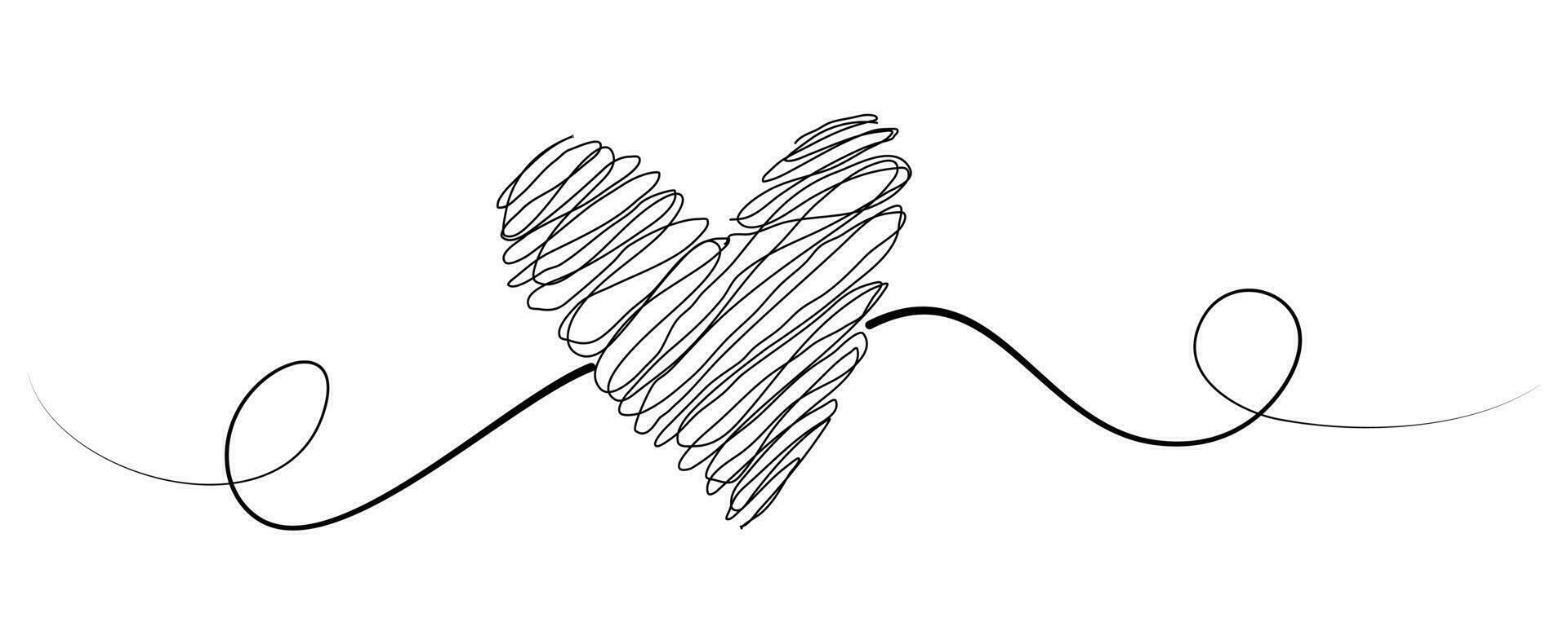 Love Heart Line Tangled Drawing. vector