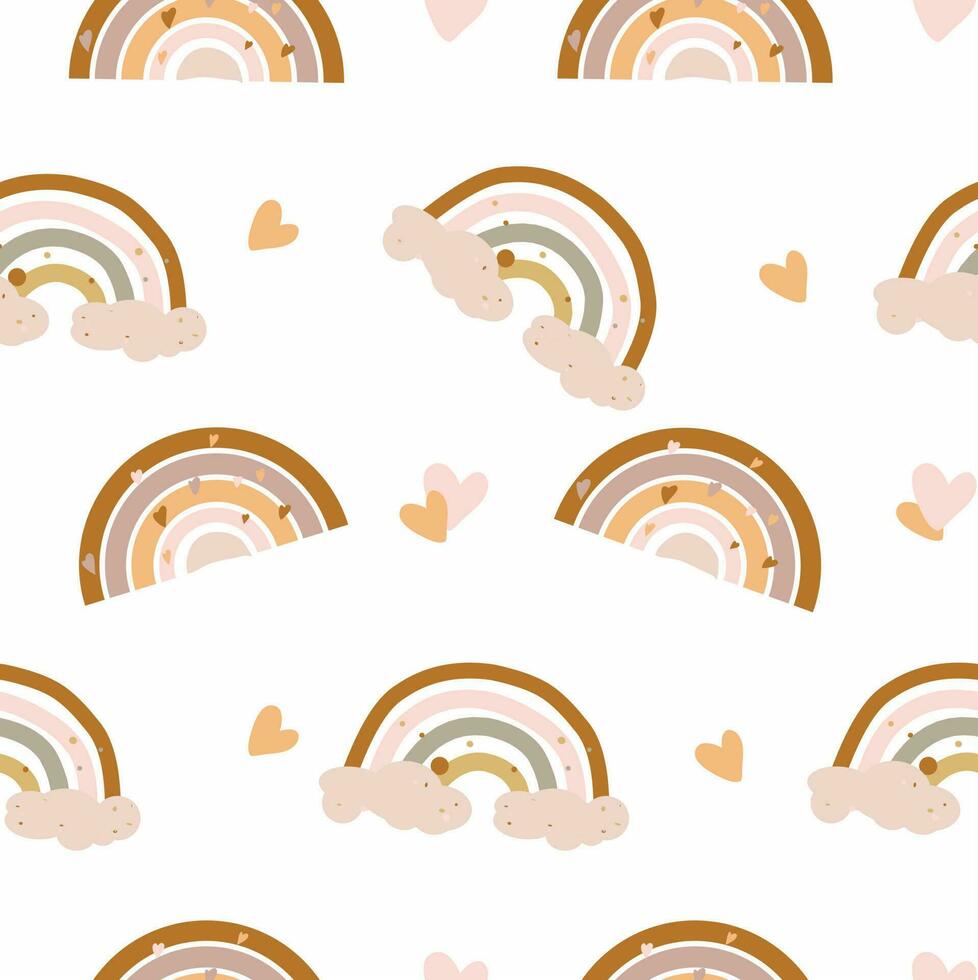 Seamless vector pattern with hand drawn rainbows and love