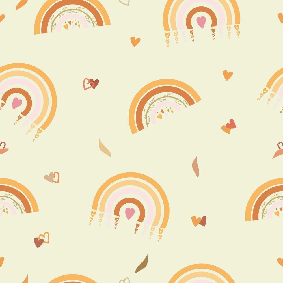 Seamless vector pattern with hand drawn rainbows and love