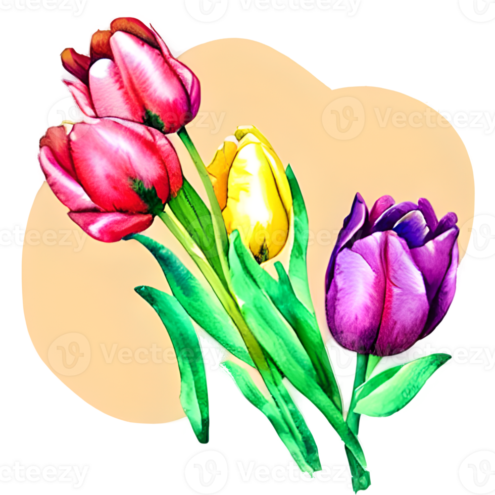 Aquarell Jahrgang Tulpen mit Blumen- Design generiert ai png