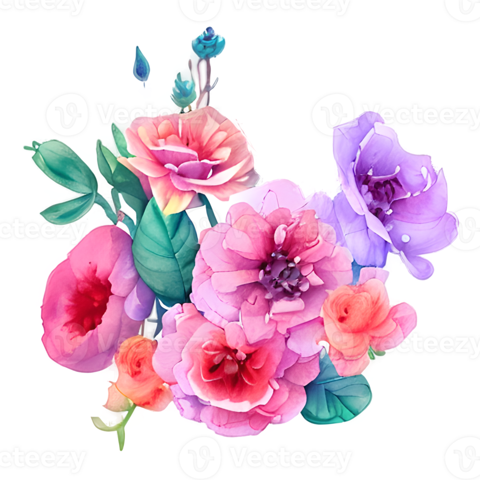 Strauß von Blumen Zeichnung, Aquarell Blumen generiert ai png