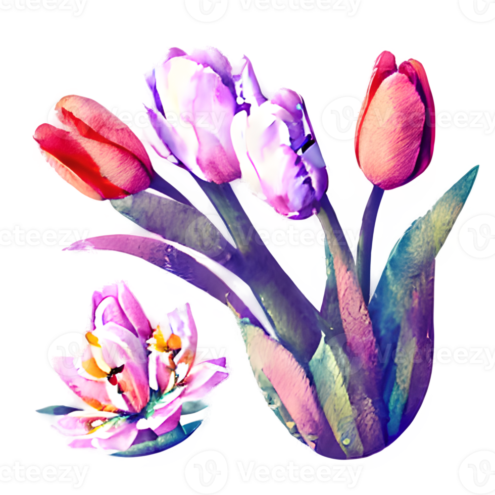 waterverf wijnoogst tulpen met bloemen ontwerp gegenereerd ai png