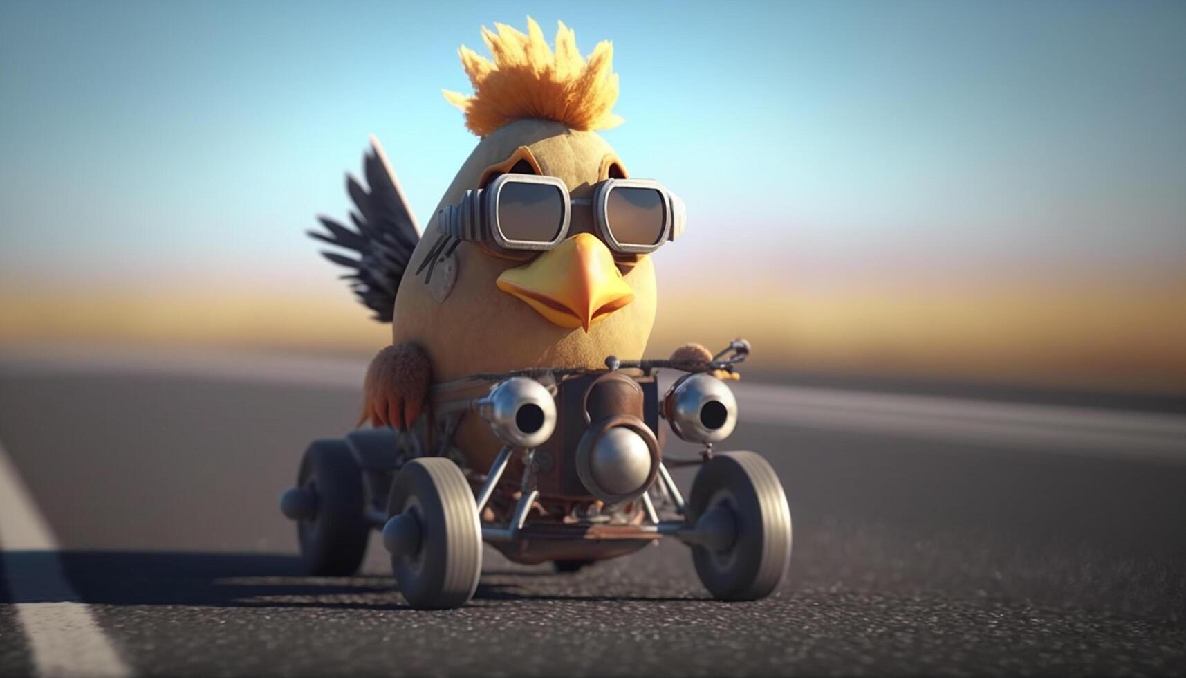 Cool Chicken Racer Revving Up in a Tuned Toy Car photo