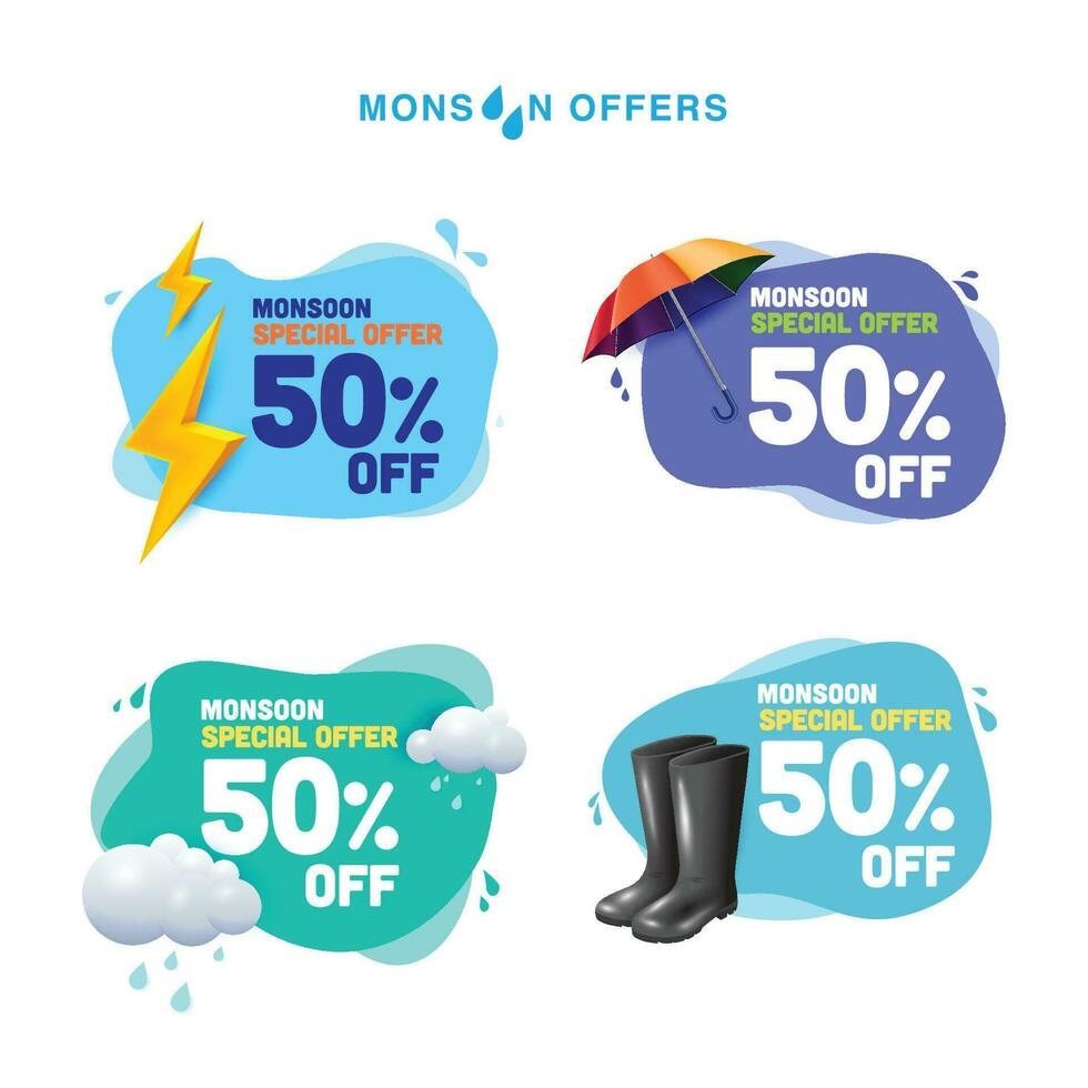 Monsoon offer units with monsoon element - monsoon season sale vector