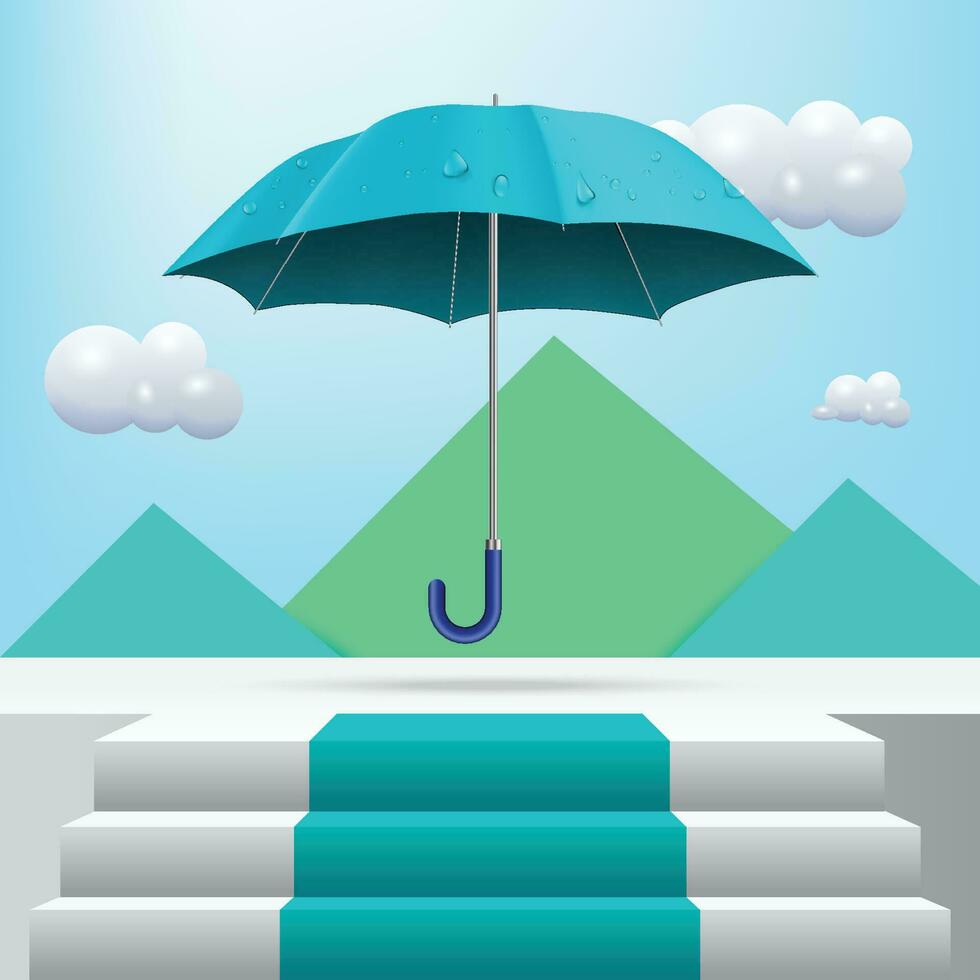 umbrella on stage with steps with monsoon background vector