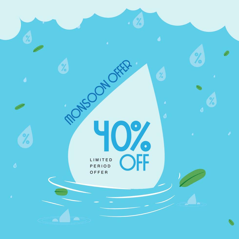 vector illustration of monsoon sale offer unit with clouds and rain drops