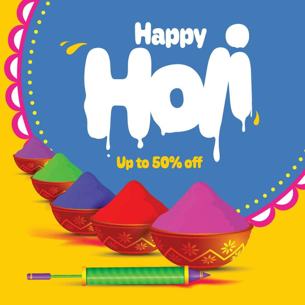 Vector illustration of Happy Holi Festival Of Colors Illustration Of Colorful Gulal For Holi. colors in bowls