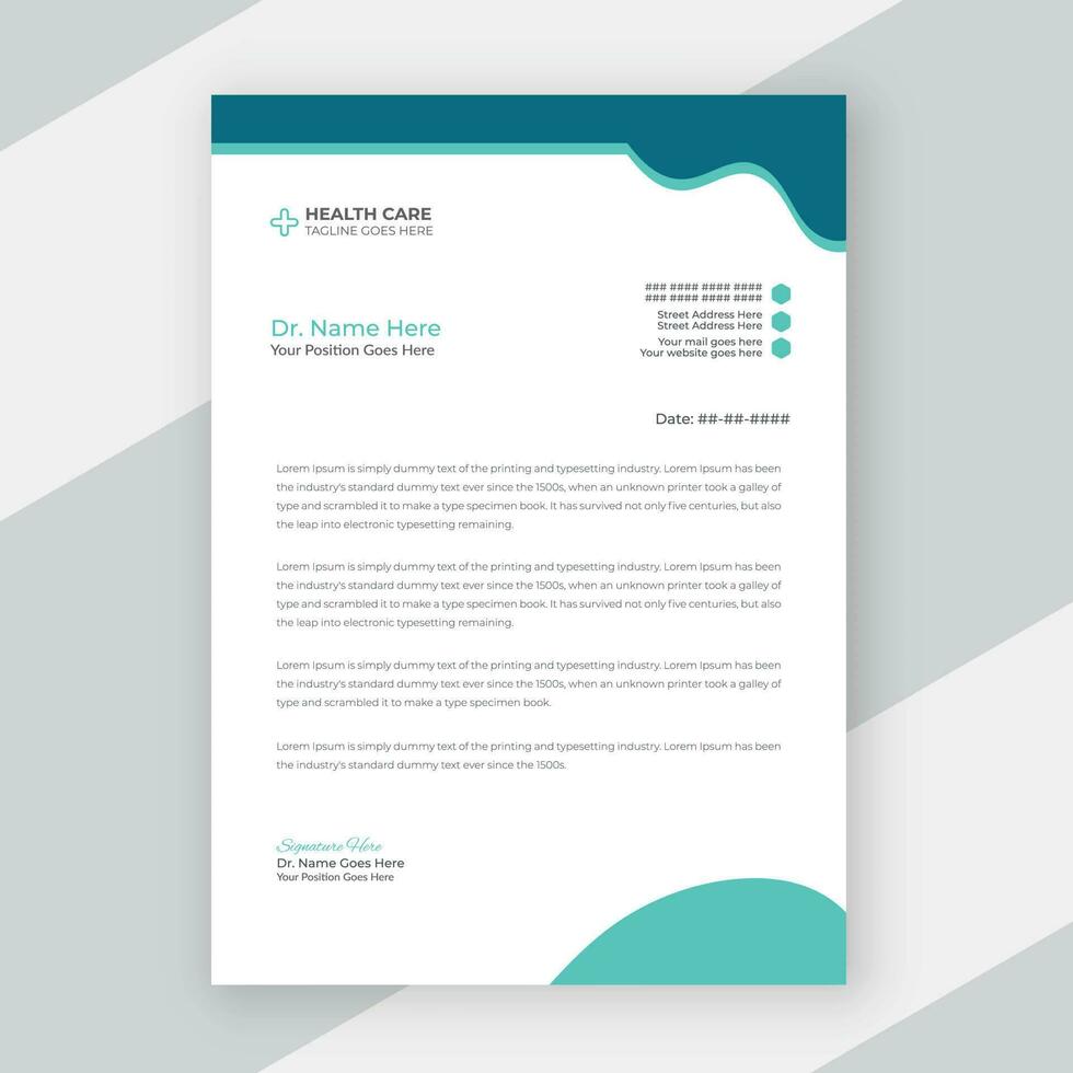 Flat medical healthcare letterhead design template vector