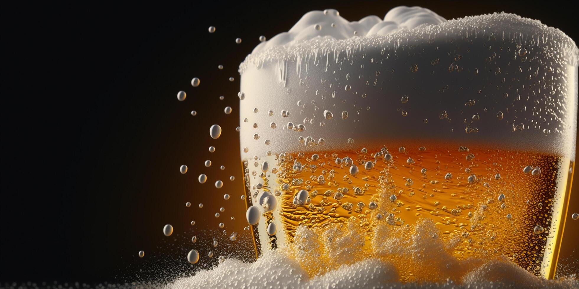 Illustration of refreshing beer with a foam head with drops content photo