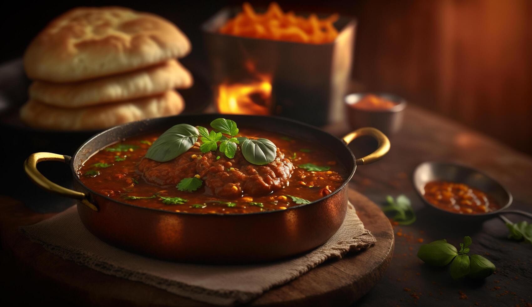 Steaming Pav Bahji, Indian Dish, on a Dark Background photo