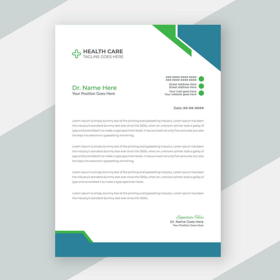 Flat medical healthcare letterhead template design for hospital vector
