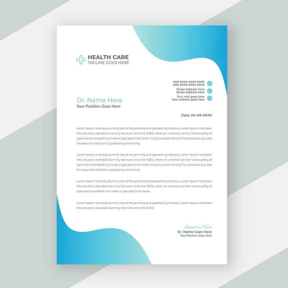 Flat medical healthcare letterhead template design for hospital vector