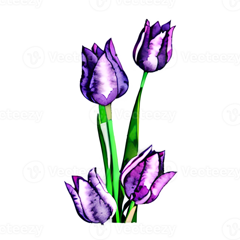 vattenfärg årgång tulpaner med blommig design genererad ai png