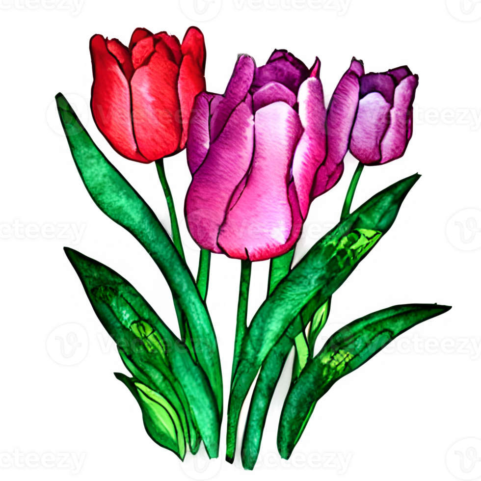 aquarelle ancien tulipes avec floral conception généré ai png