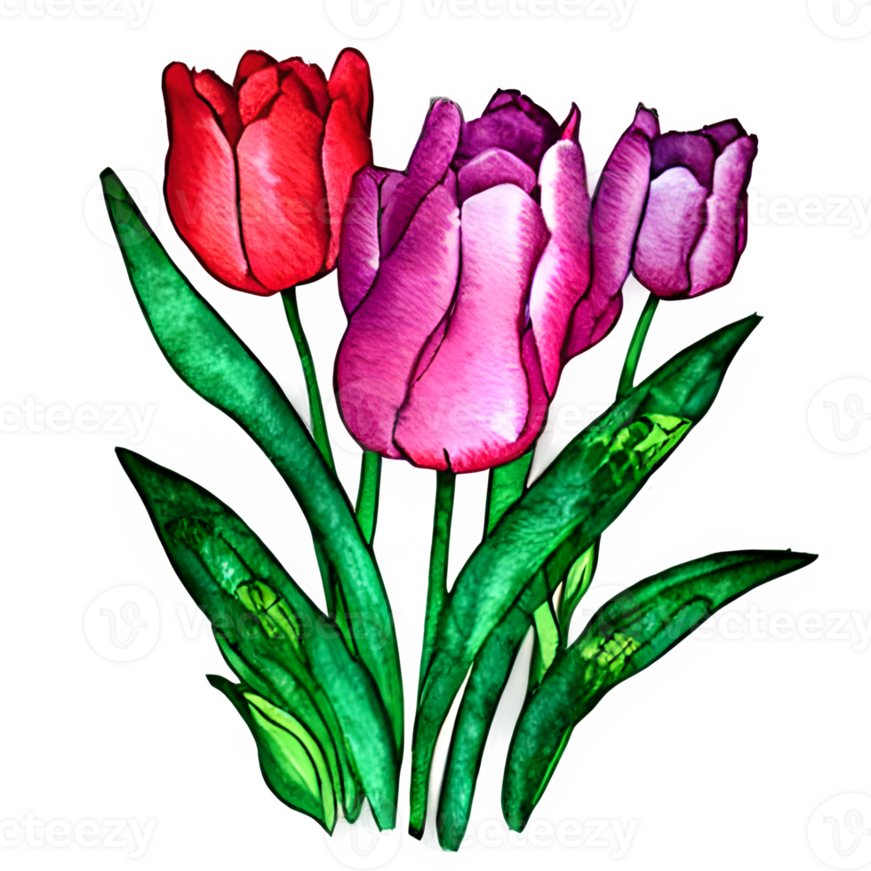 Aquarell Jahrgang Tulpen mit Blumen- Design generiert ai png