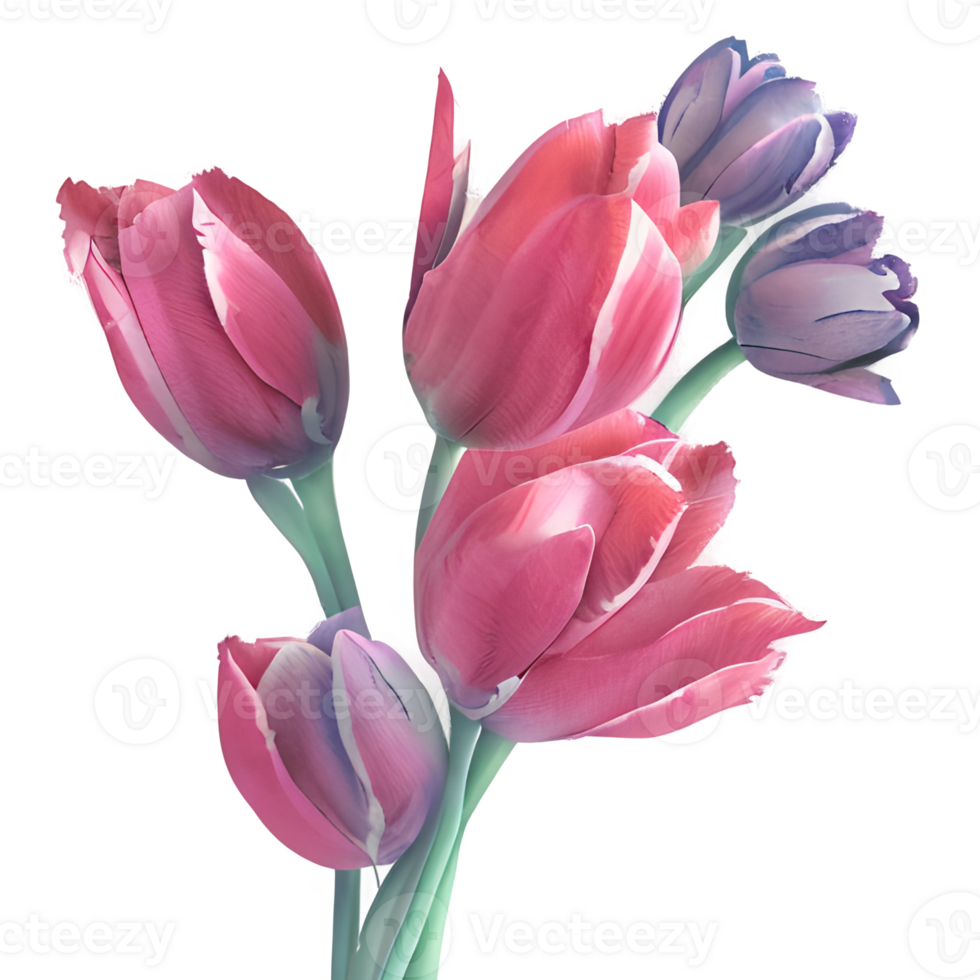 Watercolor vintage tulips with floral design png