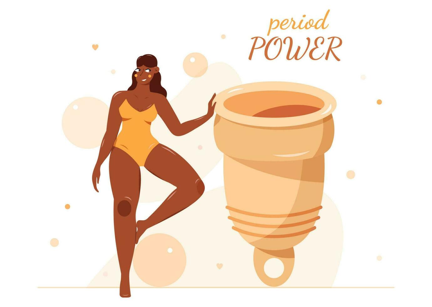 Menstrual cup and African-American woman. Period power concept. vector