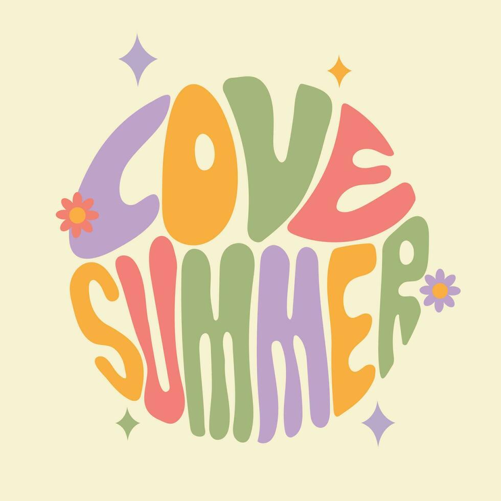 Love summer - groovy lettering vector design. Trendy groovy print design for posters, cards, t-shirts. Colorful cartoon quote