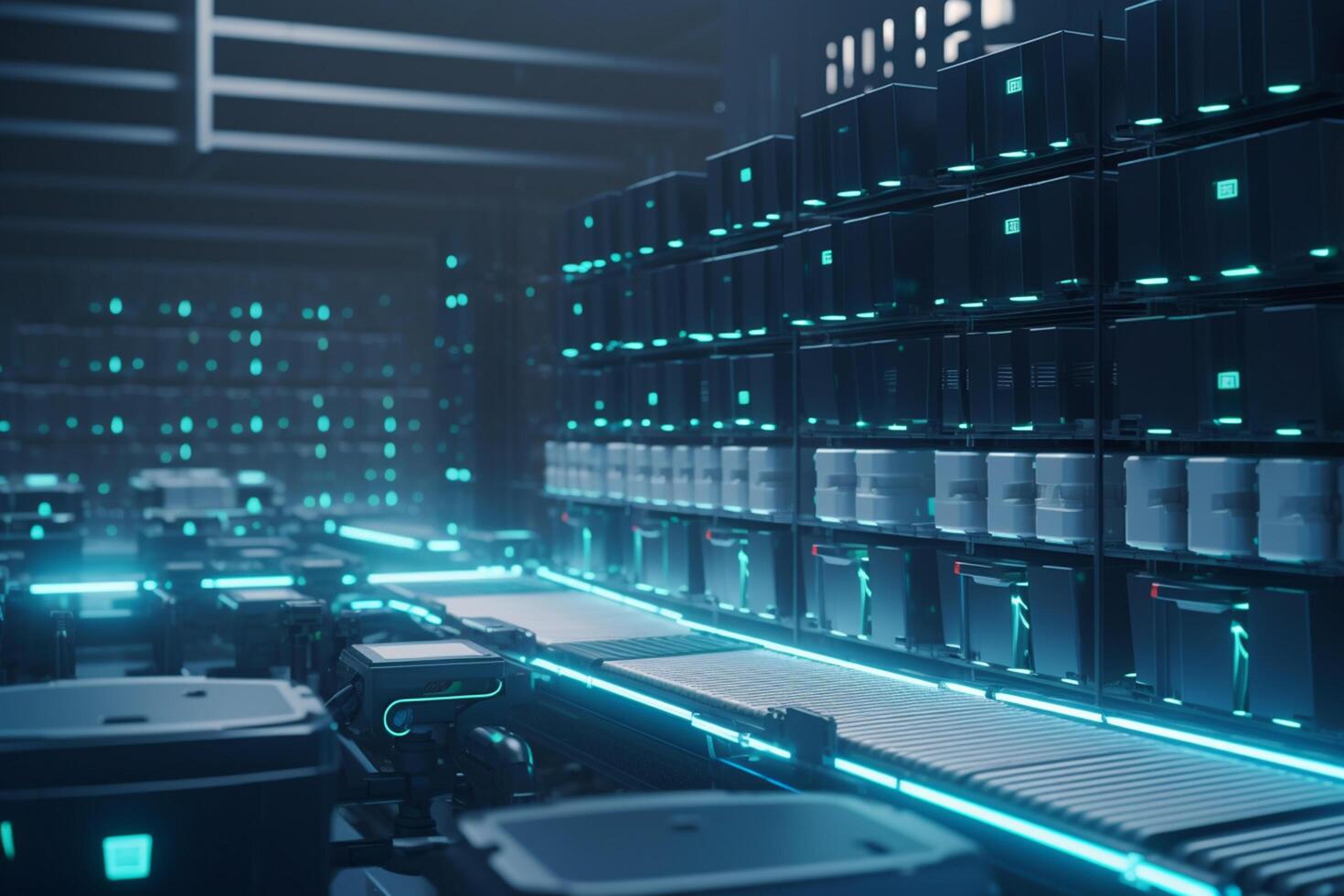 AI-optimized Warehouse Illustration of an Intelligent, Self-Organizing Distribution Center photo