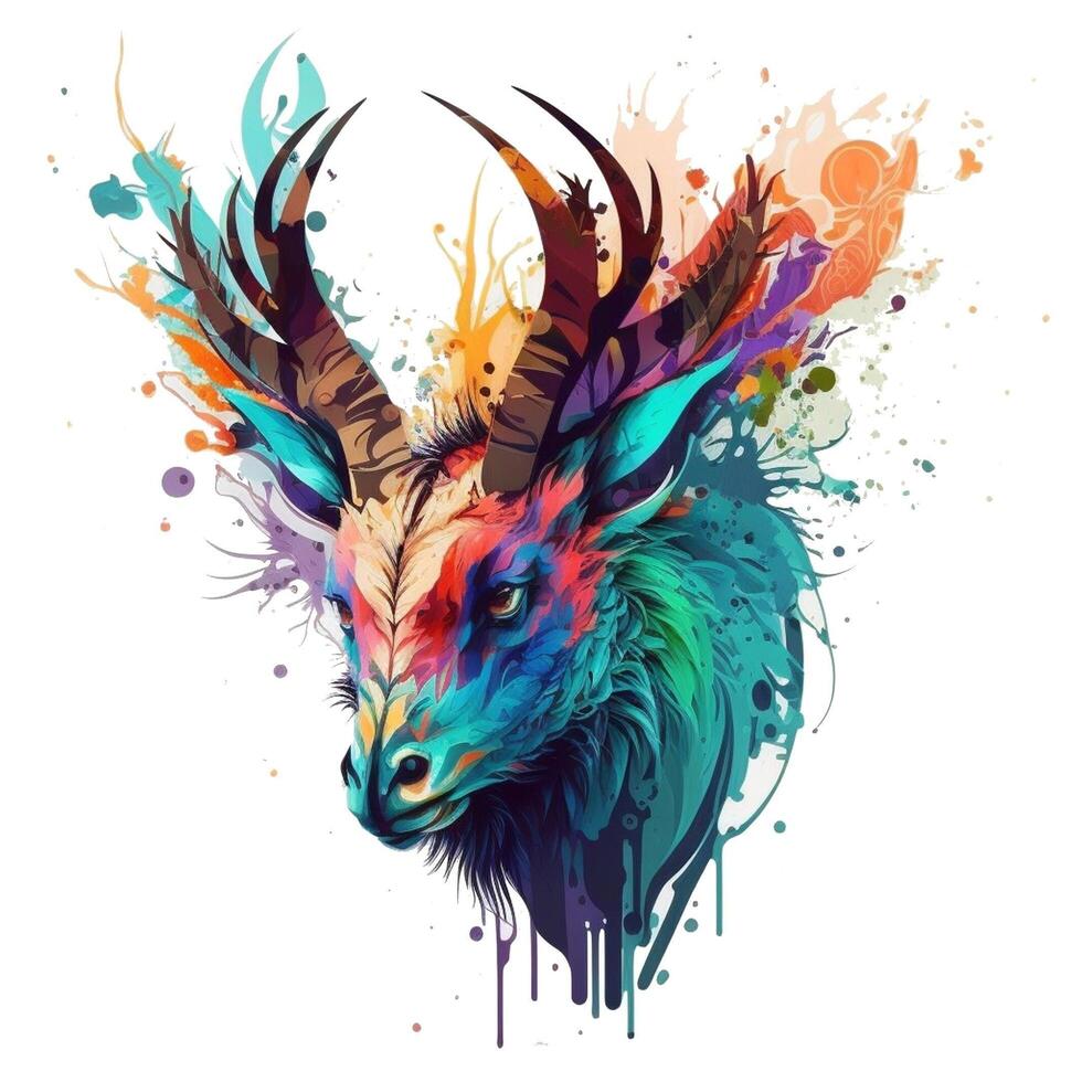 Colorful PopArt Illustration of a Goat or Ibex Portrait photo