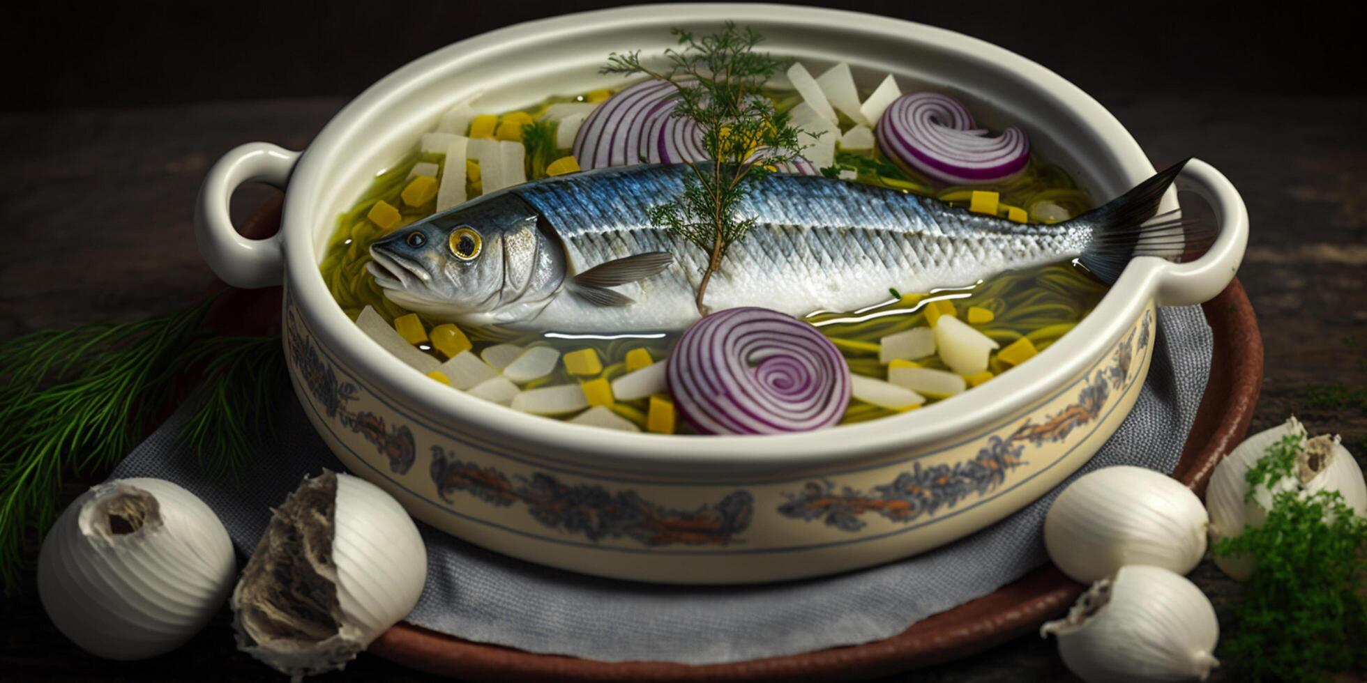 Traditional Russian Pickled Herring - A Delicious Appetizer. photo