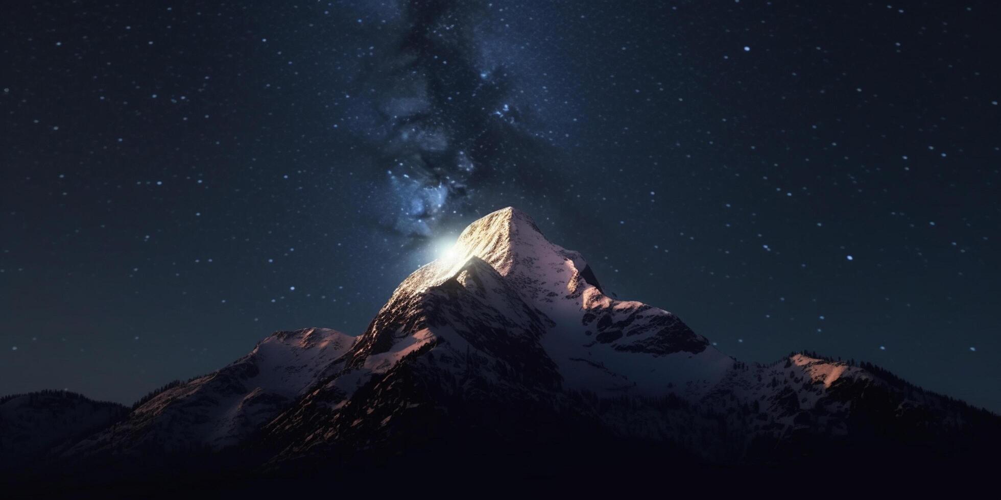 Nighttime Serenity Snowy Mountain Summit Under Starry Skies photo