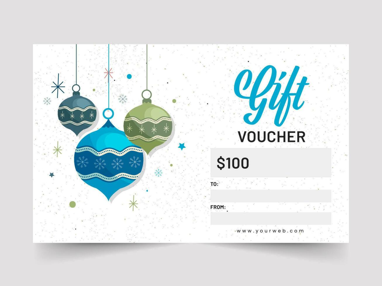 Gift Voucher Template Layout With Baubles. vector