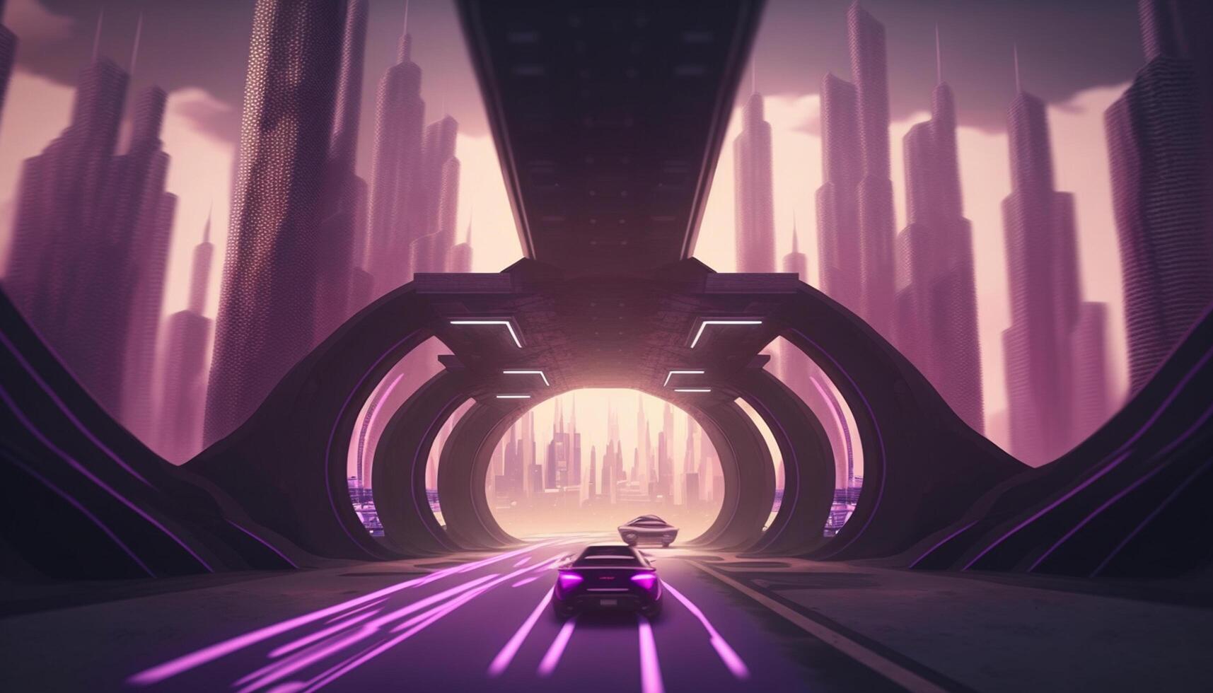 Warping Through the Future High-Speed Highway in a Futuristic City photo