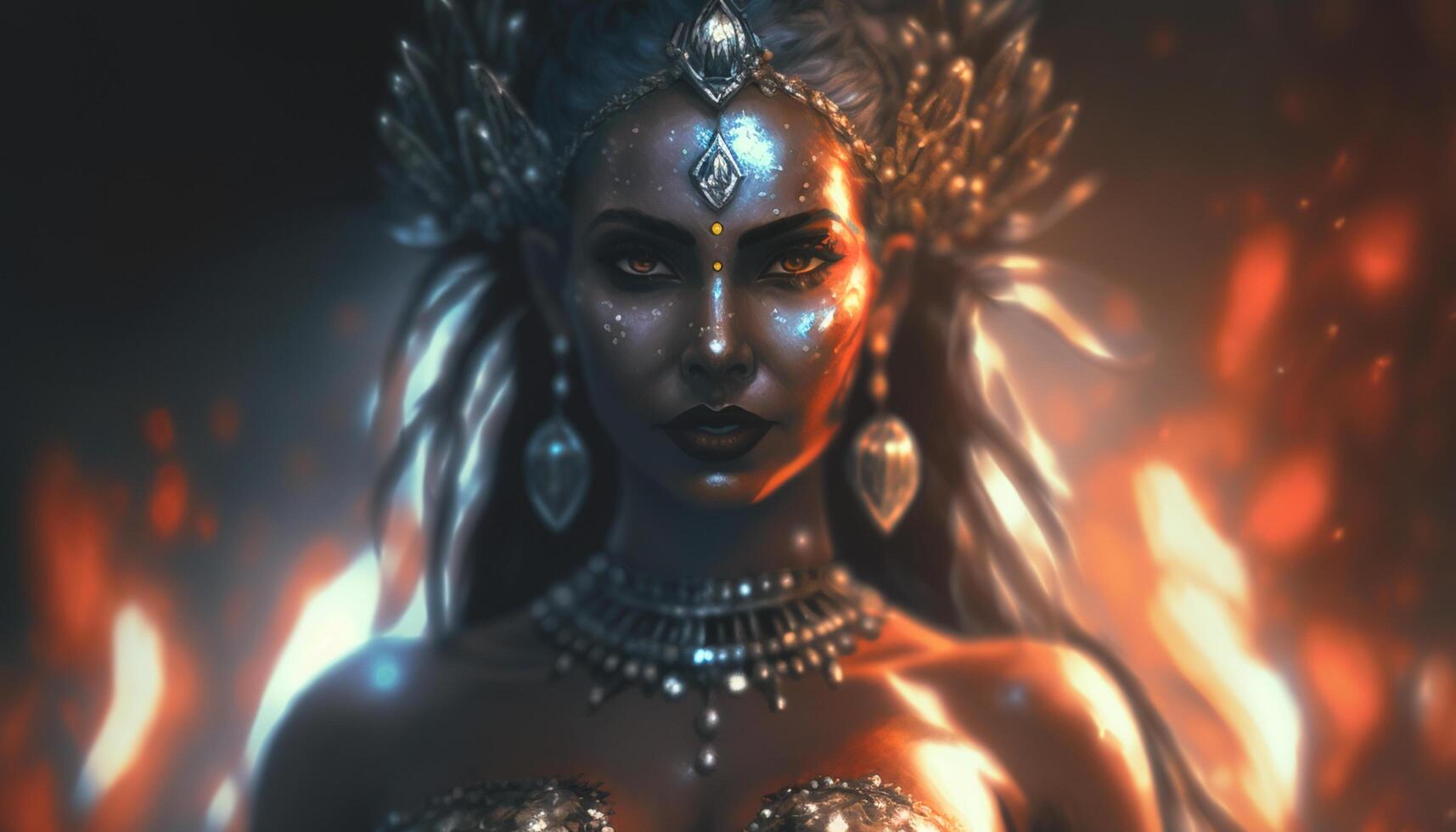 Powerful depiction of Kali, the Hindu goddess of destruction and renewal photo