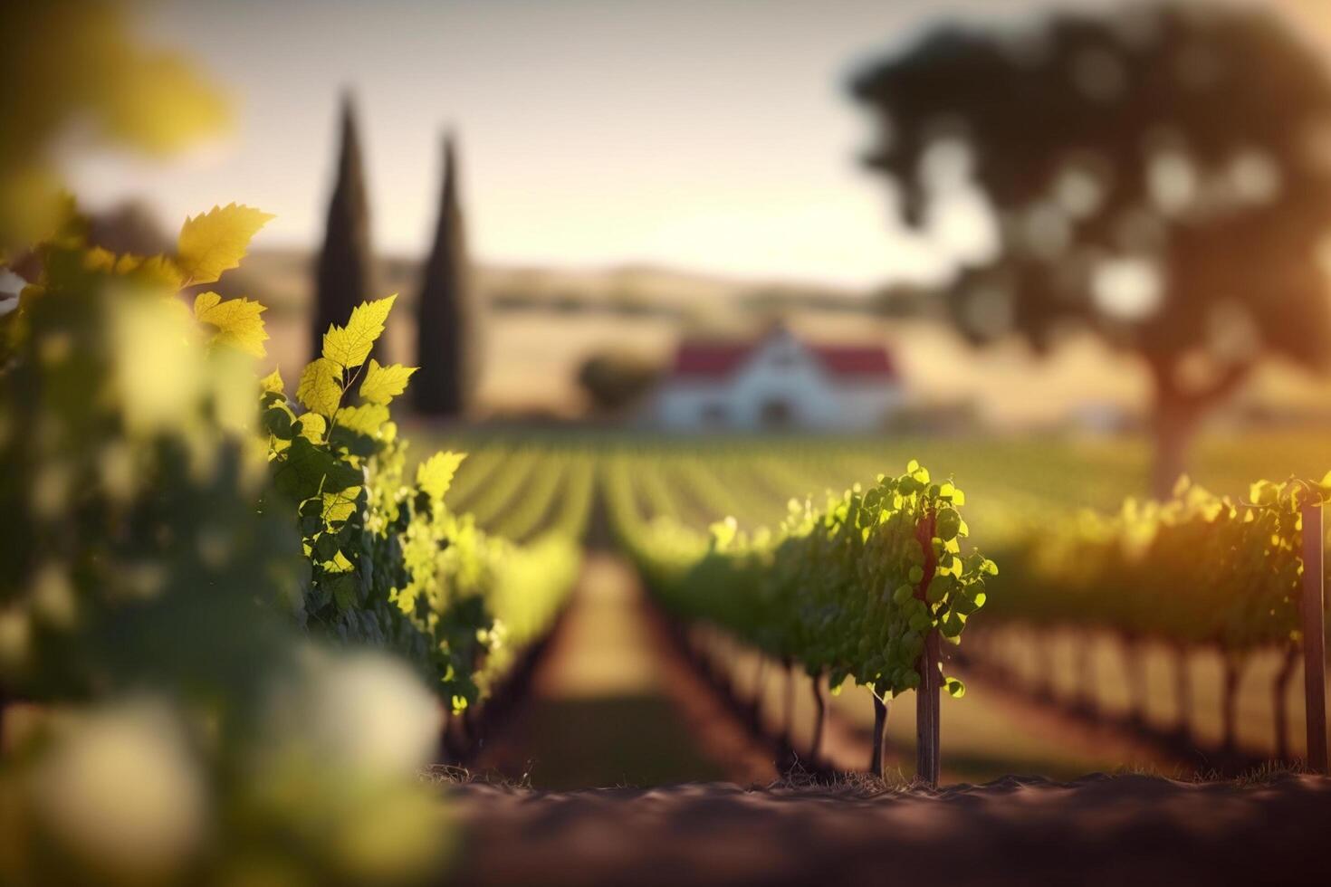 romántico ver desde un viñedo con uvas y vides ai generado foto