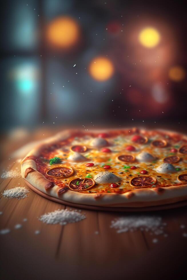 Delicious Italian Pizza with Fresh Toppings and Melted Cheese photo