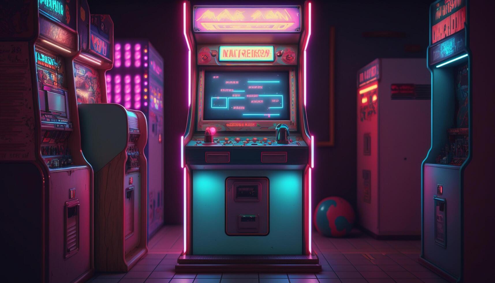 Retro Gaming Fun Old-School Arcade Game in an 80s Neon Wonderland photo