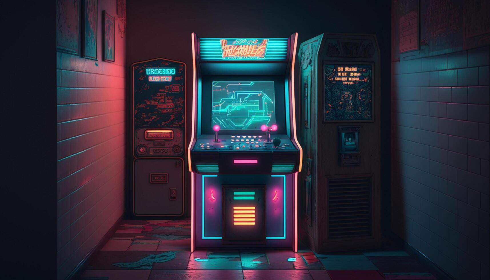 Retro Gaming Fun Old-School Arcade Game in an 80s Neon Wonderland photo