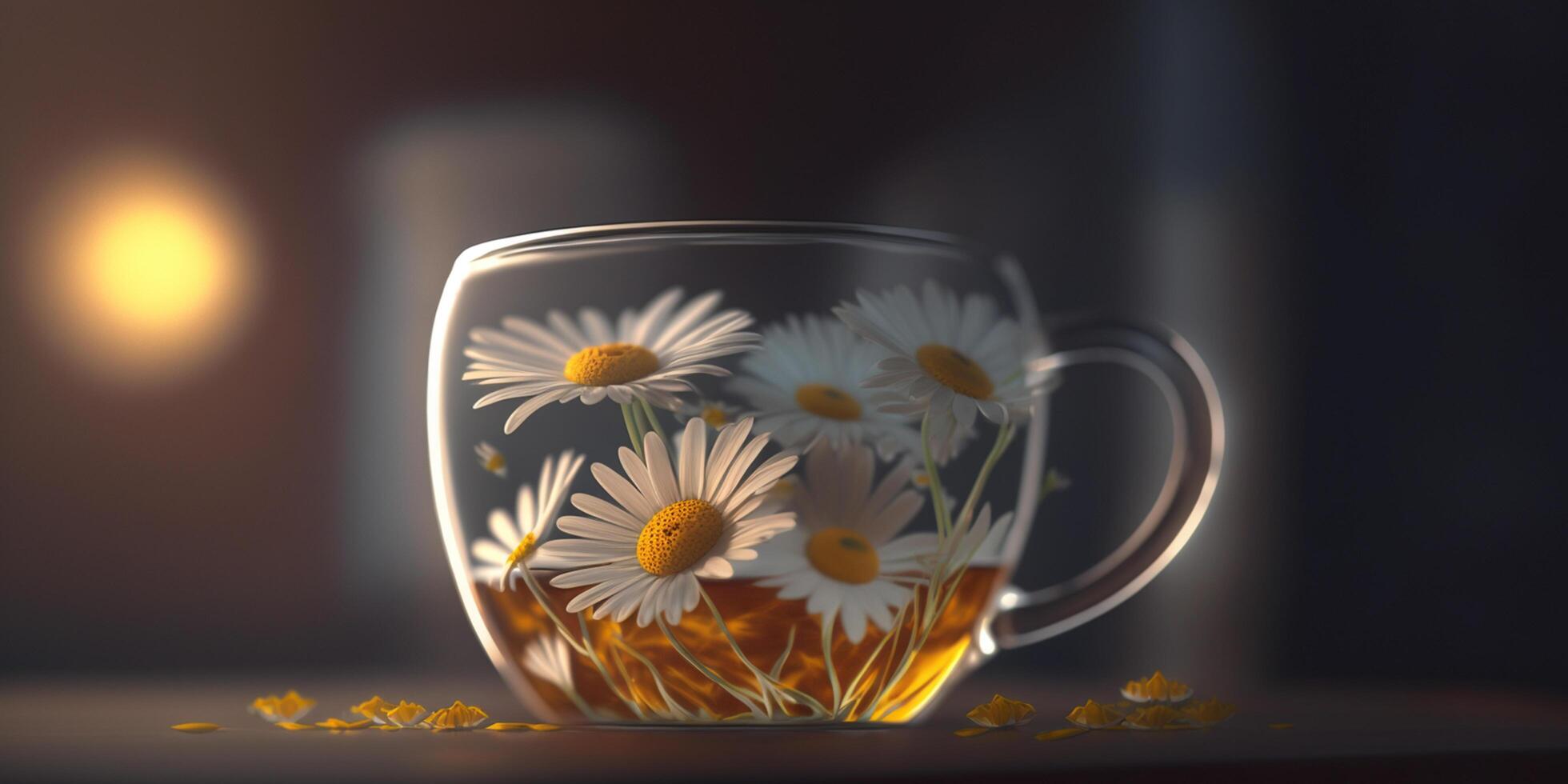Glass Jar Filled with Chamomile Flowers, Illustrated photo