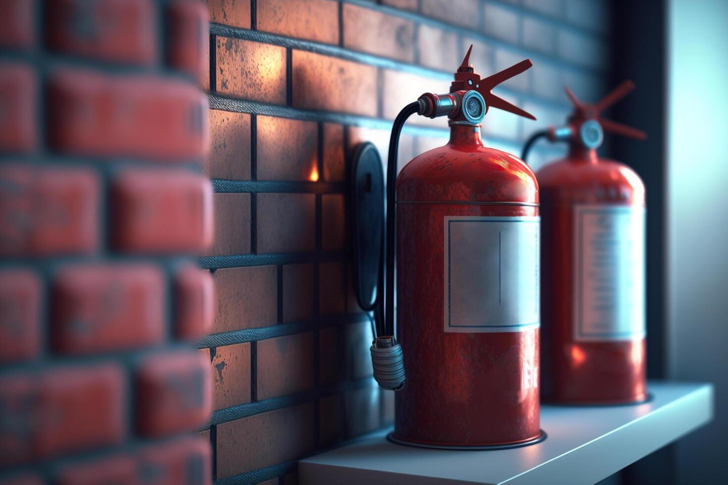 Ready for Emergency Multiple Fire Extinguishers Mounted on Wall photo