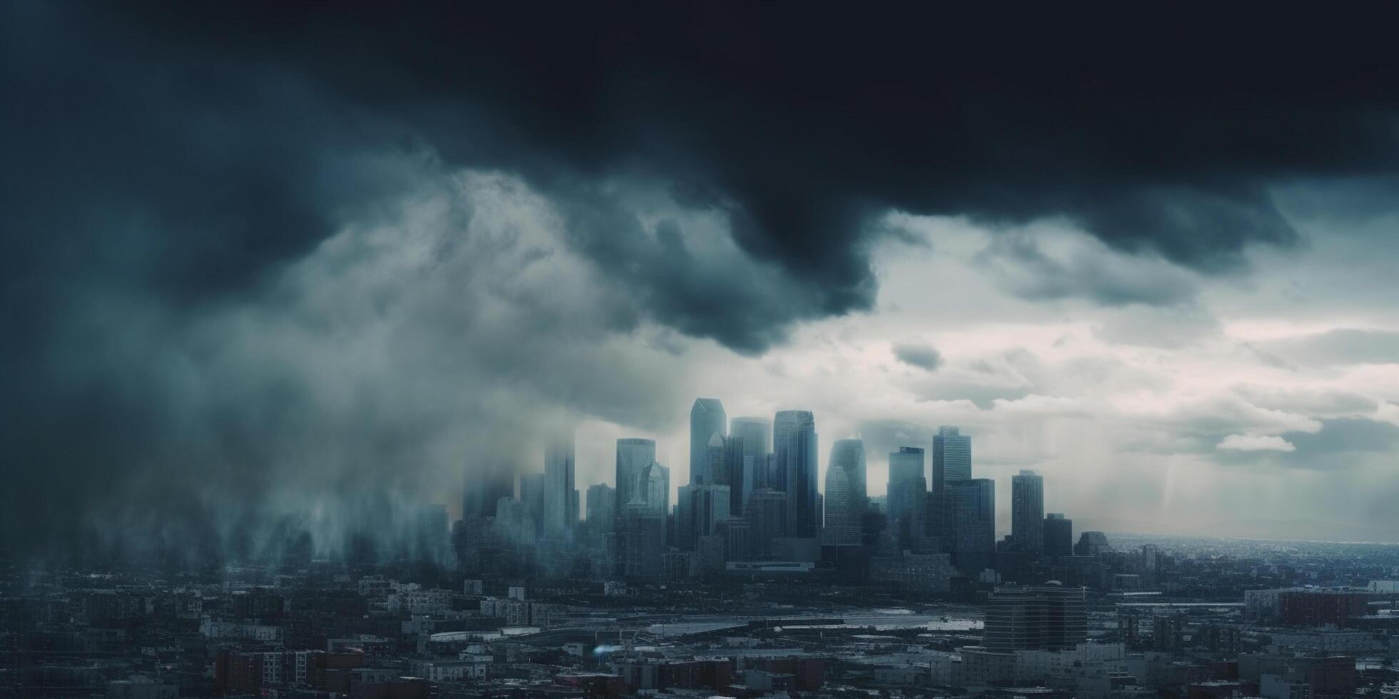 Financial Storm City Skyline during Bank Run with Thunder and Lightning photo