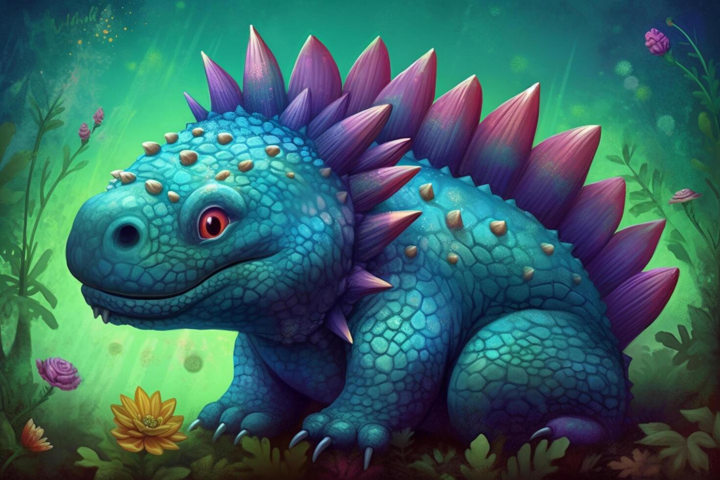 Whimsical and Colorful Digital Art Hilarious Ankylosaurus Dinosaur Comic Illustration photo